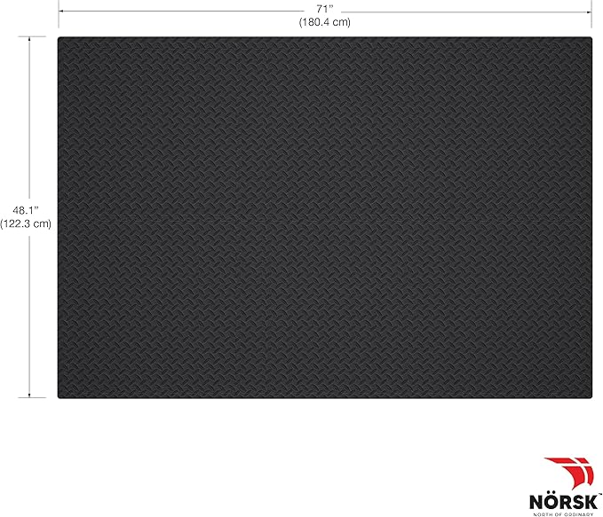 Norsk Foam Floor Gym Mats with Interlocking Tiles, .47" Thick, 24"x24", 30-Pack, 120 Square Feet, Diamond Plate Design, Black
