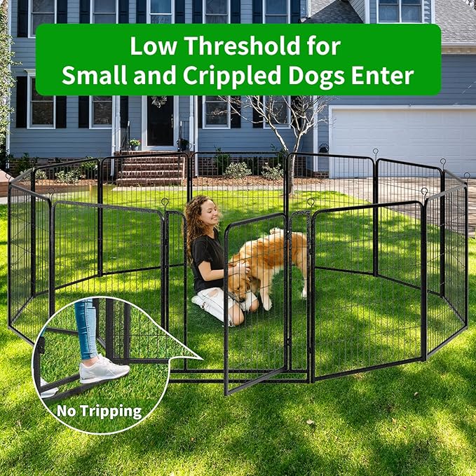 Dog Playpen Outdoor Extra Wide 24 Panels Heavy Duty Dog Fence 40" Height Anti-Rust with Doors Portable for RV Camping Yard, Total 63FT, 316 Sq.ft, Snowy Black