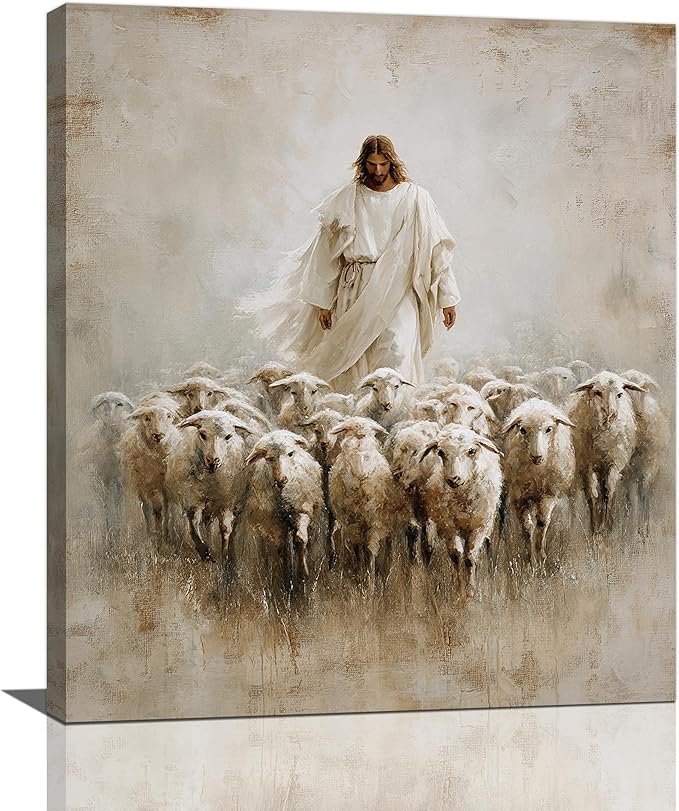 Jesus and Lamb Wall Art Christian Jesus Lamb Canvas Wall Decor Christ Religious Pictures painting Print Framed Artwork Decorations Gifts for Living Room Bedroom Prayer Room Church 24"x20"
