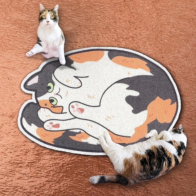 Lukamoo® Cute Cat Litter Mat (30’’x20’’), Large/L, for Kitty Litter & Cute Cat Litter Box, Litter Trapping Mat (Calico)