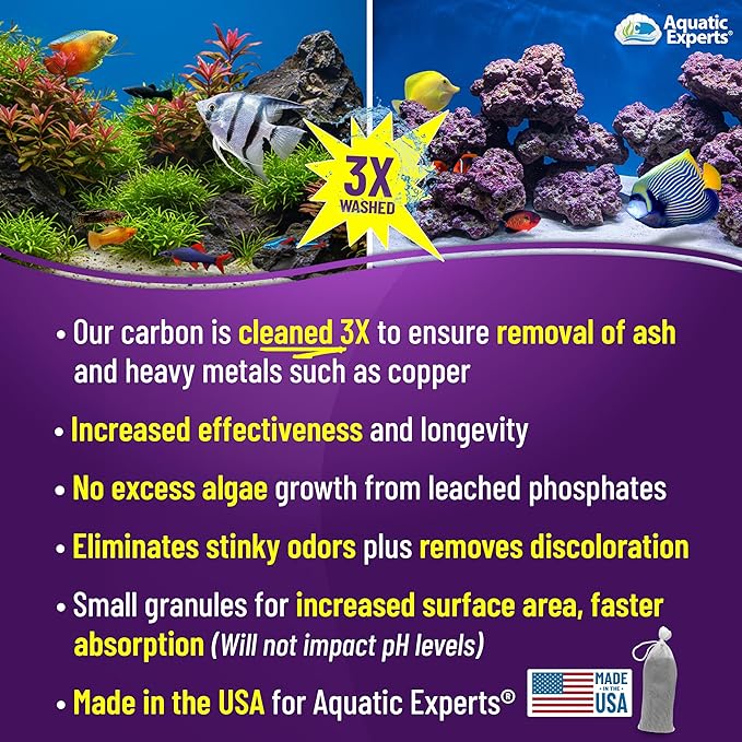 Premium Activated Carbon, Aquarium Carbon for Fish Tank Filter, Aquarium Filter Media, Granulated Charcoal for Fish Tanks, Activated Charcoal Bulk (5.5 lbs with Fine Mesh Bag)