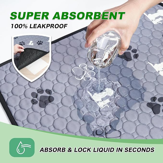 Washable Pee Pads, Puppy Pee Pad for Dogs, 2 Pack Absorbent Reusable Training Dog Pads Pet Puppy Pads, Non-Slip Potty Pads for Whelping, Playpen, Crate, Bed, Grey 18"x24"