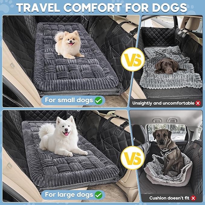 Dog Car Bed Mat, Non-Slip Backseat Extender Pet Blanket, Plaid Dog Bed for Trucks, Sedans & Large SUVs, Chew-Resistant Travel Pad for Dogs, Easy Clean & Scratch-Proof & Comfort（56"x28.7" Gray