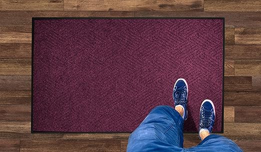 M+A Matting WaterHog Diamond | Commercial-Grade Entrance Mat with Rubber Border – Indoor/Outdoor, Quick Drying, Stain Resistant Door Mat (Bordeaux, 6' x 8')