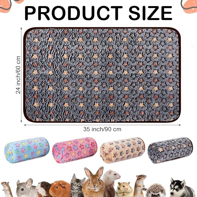 4 Pcs Waterproof Guinea Pig Blankets Washable Small Animal Fleece Bedding Absorbent Guinea Pig Cage Liners Reusable Pet Pee Pad Sleep Mat Pad Cover for Hamster Ferret (Star Pattern)