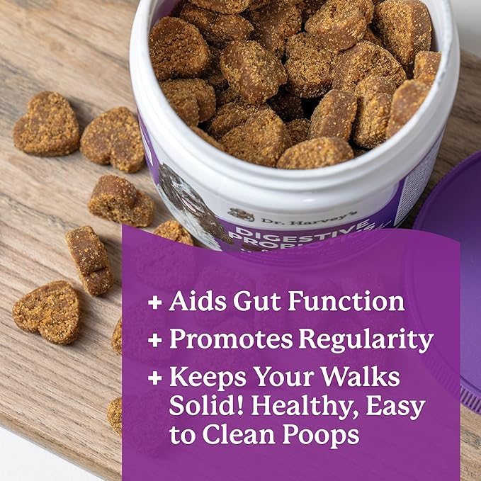 Dr. Harvey's Digestive Probiotic Soft Chews for Dogs, 7 Probiotics for Gut Health, Diarrhea and Bowel Support, Peanut Butter Flavor (90 Chews)