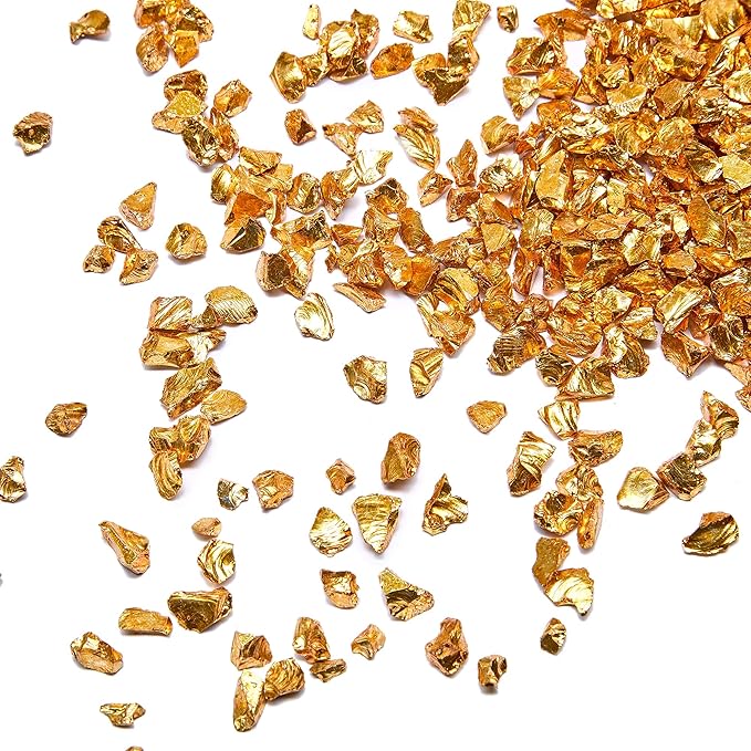 TWINKLING High Luster Crushed Glass Glitter, Fire Glass Gems Chips for Fire Pit, DIY Resin Art, Epoxy Crafts, Geode Painting, Aquarium Decoration, 6-9mm (370g/13oz.) (Gold)