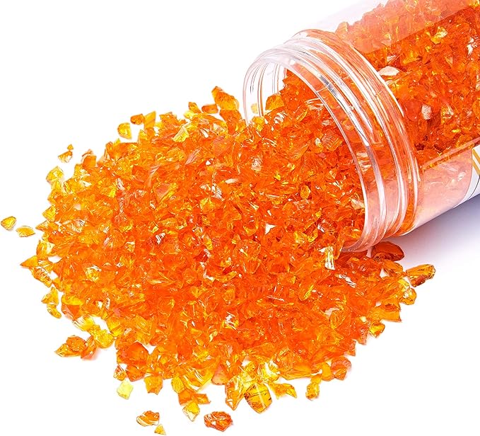TWINKLING High Luster Crushed Glass Glitter, Broken Glass, Fire Glass Gems Chips for Fire Pit, DIY Resin Art, Epoxy Crafts, Geode Painting, Aquarium Decoration, 6-9mm(370g/13oz.) (Orange Red)