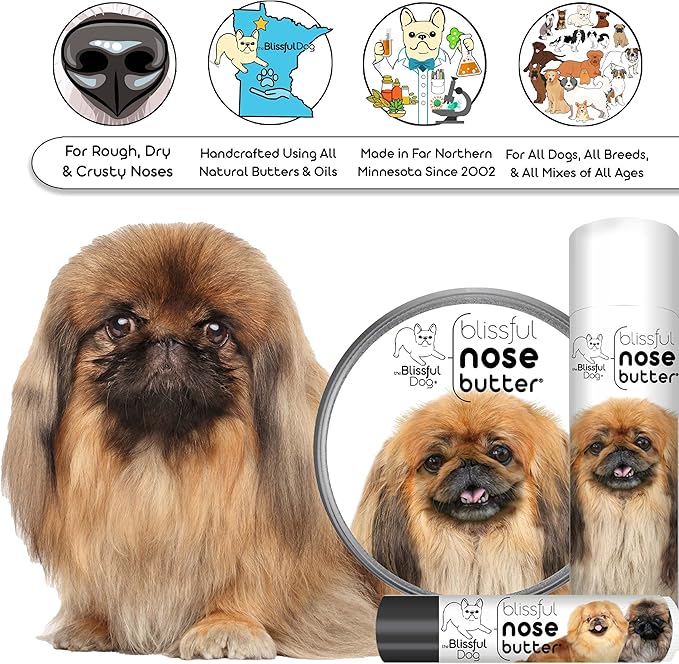 The Blissful Dog Pekingese Nose Butter for Dry, Cracked Skin, Lick-Safe Dog Nose Balm with Moisturizing Shea Butter, Almond, Olive, and Essential Oils, Pet Supplies, Uncented, 8 oz.