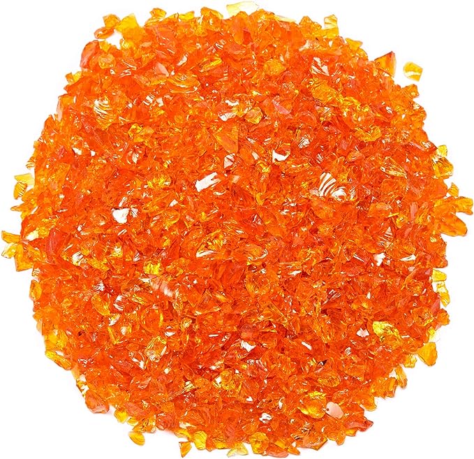 TWINKLING High Luster Crushed Glass Glitter, Broken Glass, Fire Glass Gems Chips for Fire Pit, DIY Resin Art, Epoxy Crafts, Geode Painting, Aquarium Decoration, 6-9mm(370g/13oz.) (Orange Red)