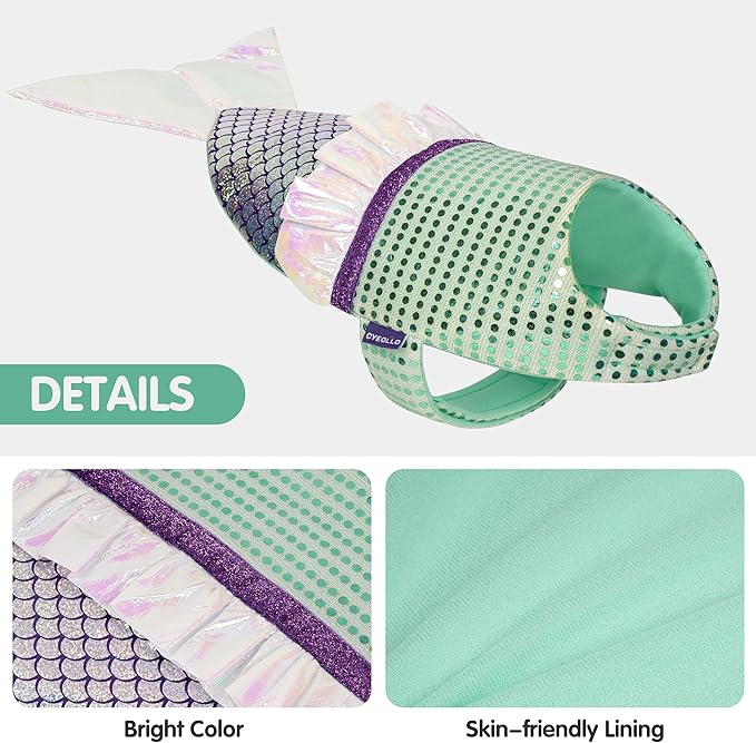 cyeollo Dog Mermaid Costume for Small Dogs Funny Dog Halloween Outfit Holiday Birthday Party Cosplay Pet Clothes Sparkly Pet Costumes, Size M