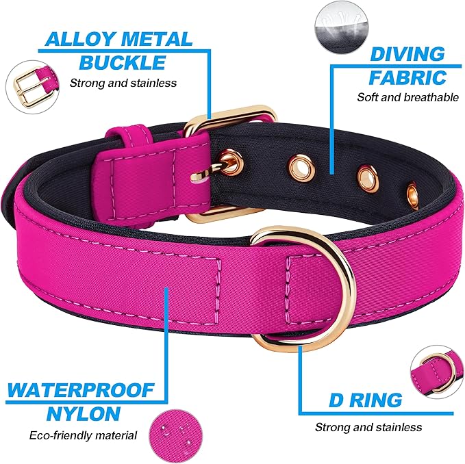 Didog Soft Padded Dog Collars for Small Dogs, Lightweight and Breathable Dog Collar with Metal Buckle, Rose Purple, M