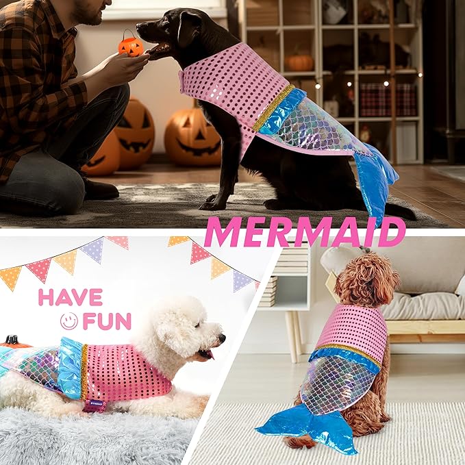 cyeollo Mermaid Dog Costume Halloween Dog Clothes with Sparkly Sequin Holiday Party Outfits Puppy Pet Costumes for Small Dogs Size XS