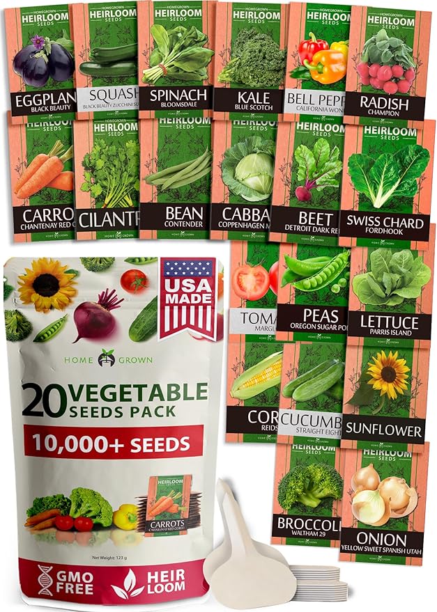 20 Heirloom Vegetable Seeds - 10,000+ Survival Seeds and Emergency Prepper Gear - Non GMO Vegetable Seeds for Planting Home Garden Variety Pack