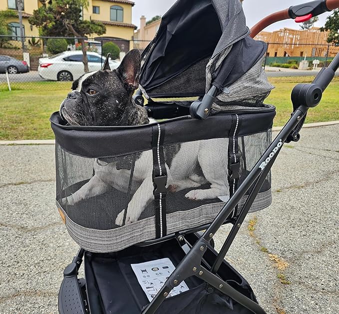 ROODO Fashion 3-in-1 Dog Cat Stroller with Detachable Carrier&Car Seat Combo Best Lightweight Folding Portable All-Terrain Travel Pet Gear Puppy Doggie Kitty Stroller for up to 30 lbs(Grey Lattice)