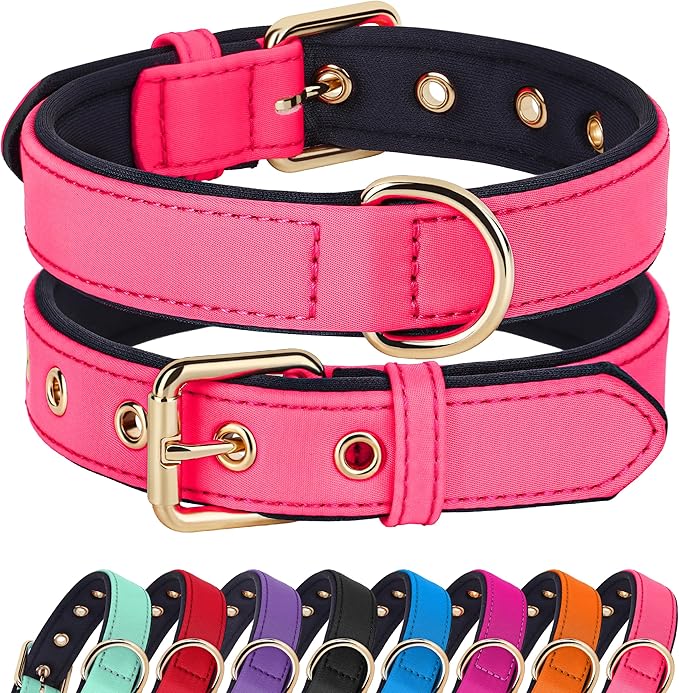 Didog Soft Padded Dog Collars for Medium Dogs, Lightweight and Breathable Pink Dog Collar with Metal Buckle, Pink, L