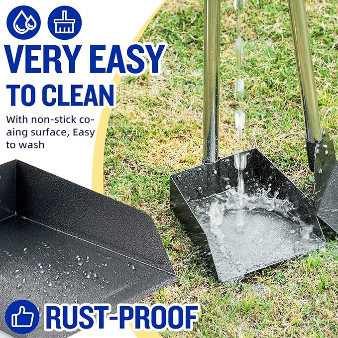 Dog Pooper Scooper for Large Dogs, 3 Pack Adjustable Long Handle Metal Tray, Rake and Spade Poop Scoop with Bin for Pet Waste Removal, No Bending Clean Up for Medium and Large Dogs