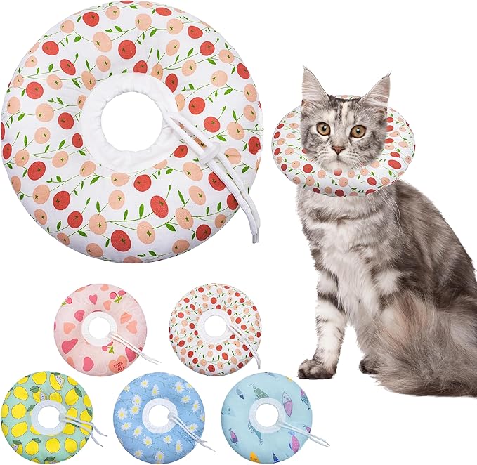 Cat Cone Collar Soft, Adjustable Cat Recovery Collar for Small Medium Large Cats, Cute Donut E Collar After Surgery, Anti-Lick Wound Healing Elizabethan Collar for Kittens(Pink Cherry, Medium)