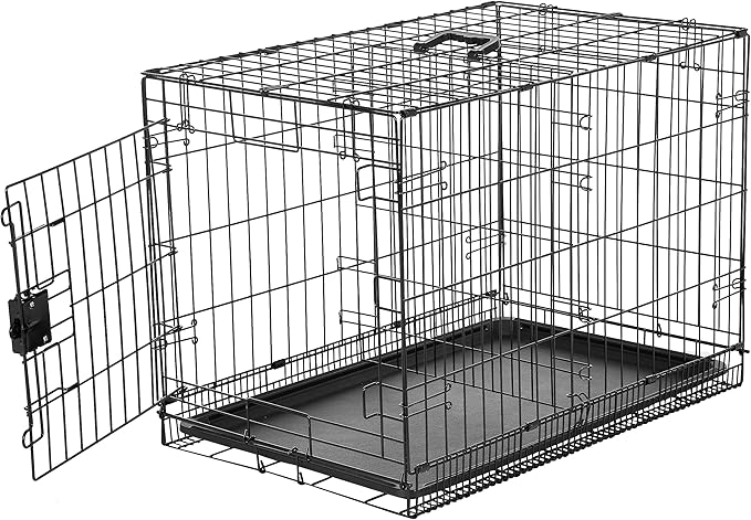 Amazon Basics Durable, Foldable Metal Wire Dog Crate with Tray, Single Door, 30 x 19 x 21 in, Black