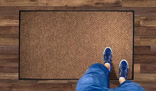 WaterHog Diamond | Commercial-Grade Entrance Mat with Rubber Border – Indoor/Outdoor, Quick Drying, Stain Resistant Door Mat (Medium Brown, 6' x 6')