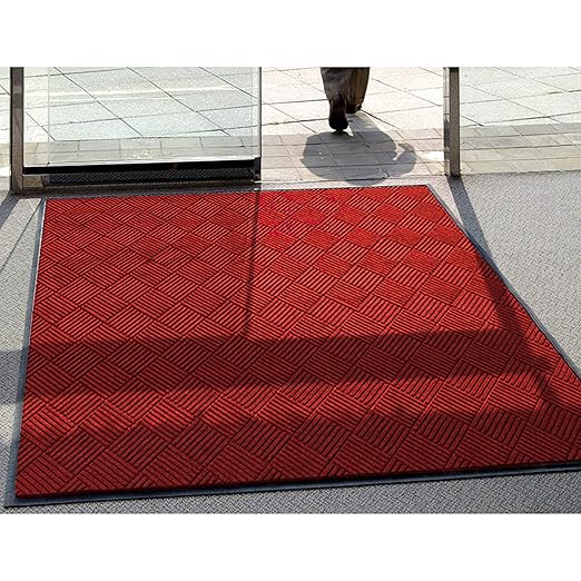M + A Matting WaterHog Diamond | Commercial-Grade Entrance Mat with Rubber Border – Indoor/Outdoor, Quick Drying, Stain Resistant Door Mat (Solid Red, 4' x 12')