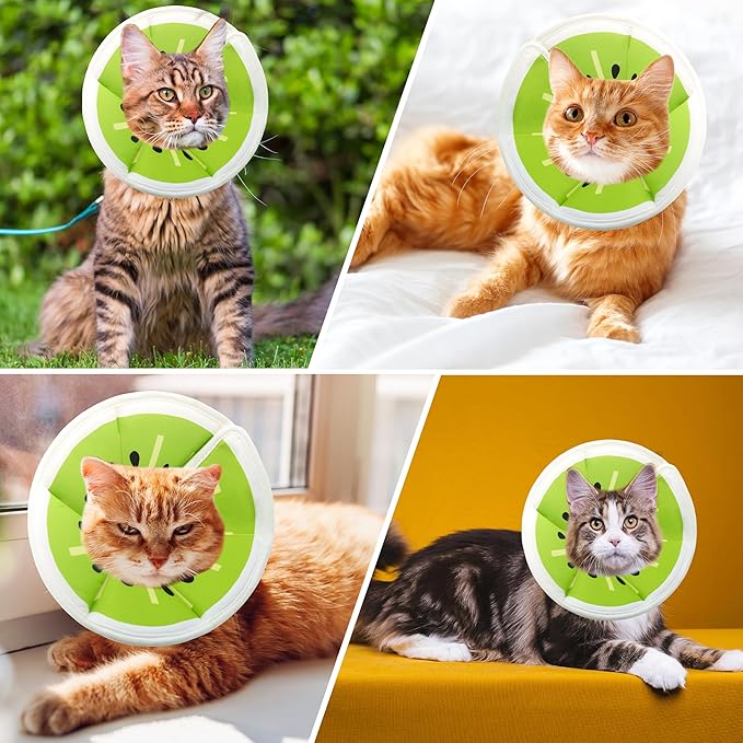 Soft Adjustable Cat Cone Collar, Comfortable Recovery Collar for Cats After Surgery (Kiwifruit, Medium)