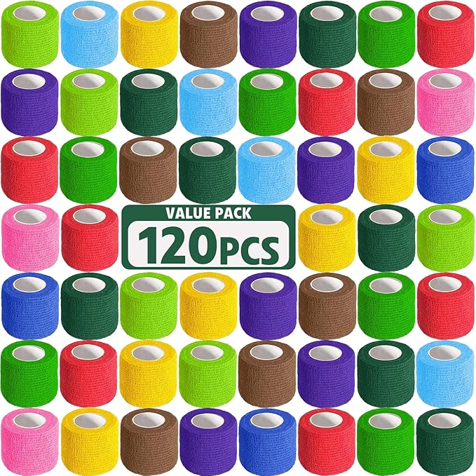 AZEN 120 Pack Self Adhesive Bandage Wrap, 2" X 5 Yards Elastic Cohesive Bandage Wrap, Color Athletic Tape, Vet Wrap, Ankle Tape