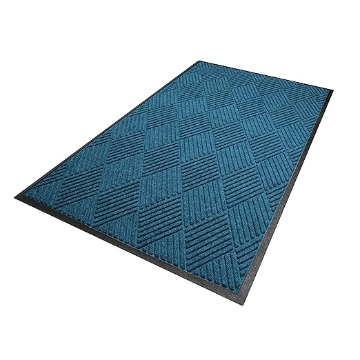 WaterHog Diamond | Commercial-Grade Entrance Mat with Rubber Border – Indoor/Outdoor, Quick Drying, Stain Resistant Door Mat (Medium Blue, 4' x 12')