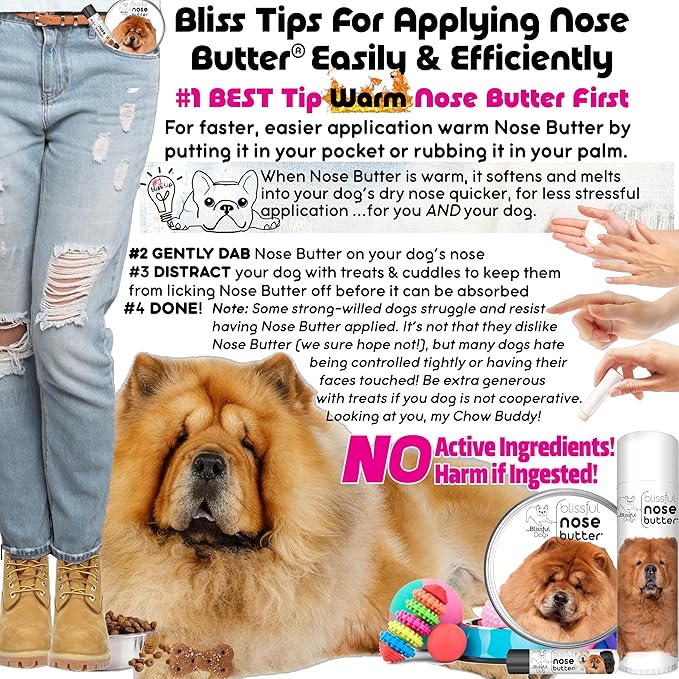 The Blissful Dog Chow Nose Butter for Dry, Cracked Skin, Lick-Safe Dog Nose Balm with Moisturizing Shea Butter, Almond, Olive, and Essential Oils, Pet Supplies, Uncented, 1 oz.