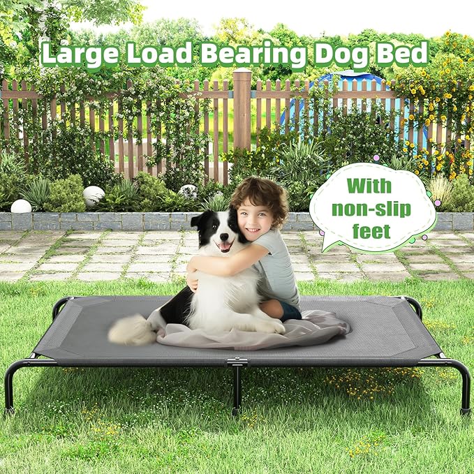 Simple Trending Raised Dog Bed for Extra Large Dogs, Waterproof XL Dog Cot, Outdoor Elevated Pet Bed, 60.25" x 37.25", Black