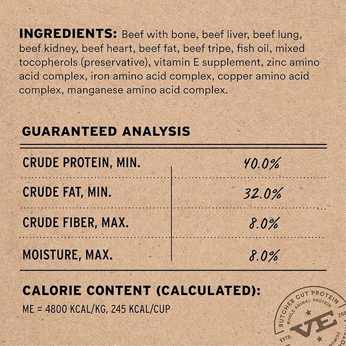 Vital Essentials Freeze-Dried Raw Beef Meal or Mixer Dog Food Crunchy Mini Nibs, 25 oz