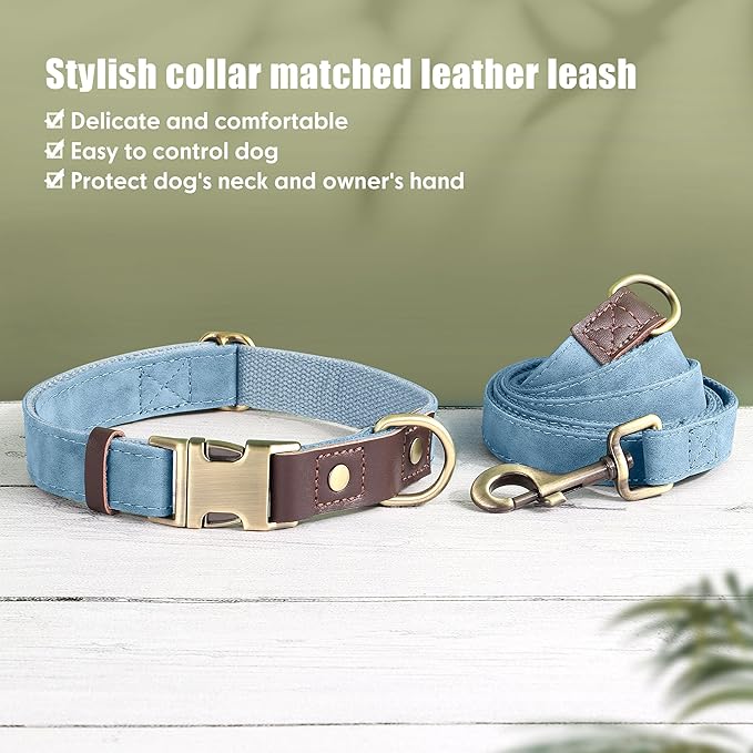 Didog Soft PU Leather Dog Collars for Small Dogs,Classic Adjustable Dog Collars with Quick Release Metal Buckle,Easy Clean and Comfortable with Nylon Lining,Denim Blue,S Neck 10-15"