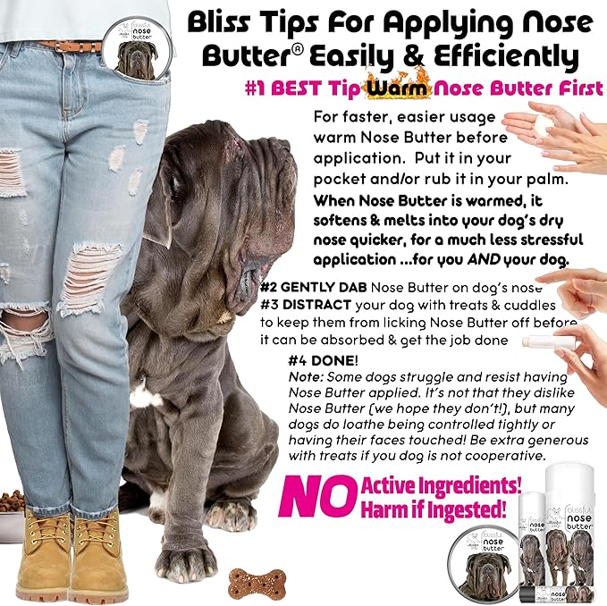 The Blissful Dog Neapolitan Mastiff Nose Butter for Dry, Cracked Skin, Lick-Safe Dog Nose Balm with Moisturizing Shea Butter, Almond, Olive, and Essential Oils, Pet Supplies, Uncented, 4 oz.