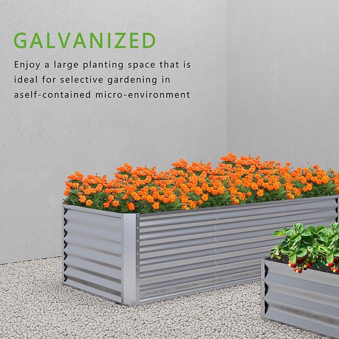 8x2x2FT Galvanized Raised Garden Bed,Planter Raised Beds-Metal Garden Box,Large Plant for Outdoor Planting, Vegetables Bed，Flower,herb-Sliver