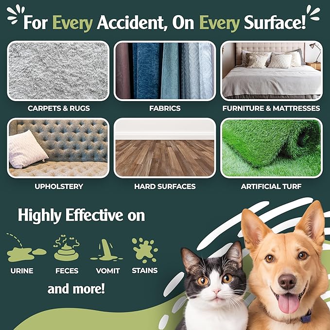 Enzyme Cleaner for Cat Urine | Cat Pee Odor Eliminator & Stain Remover | Dog Urine Carpet Spray | Multi-Surface Cat Urine Destroyer | Pet Odor Neutralizer (24oz)