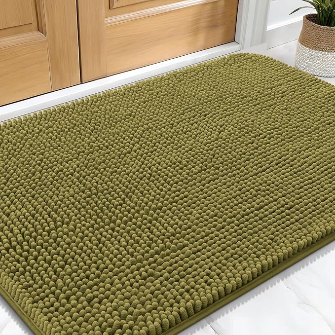 OLANLY Dog Door Mat for Muddy Paws 30x20, Absorbs Moisture and Dirt, Absorbent Non-Slip Washable Doormat, Quick Dry Chenille Mud Mat, Entry Indoor Entryway Carpet for Inside Floor, Willow Green