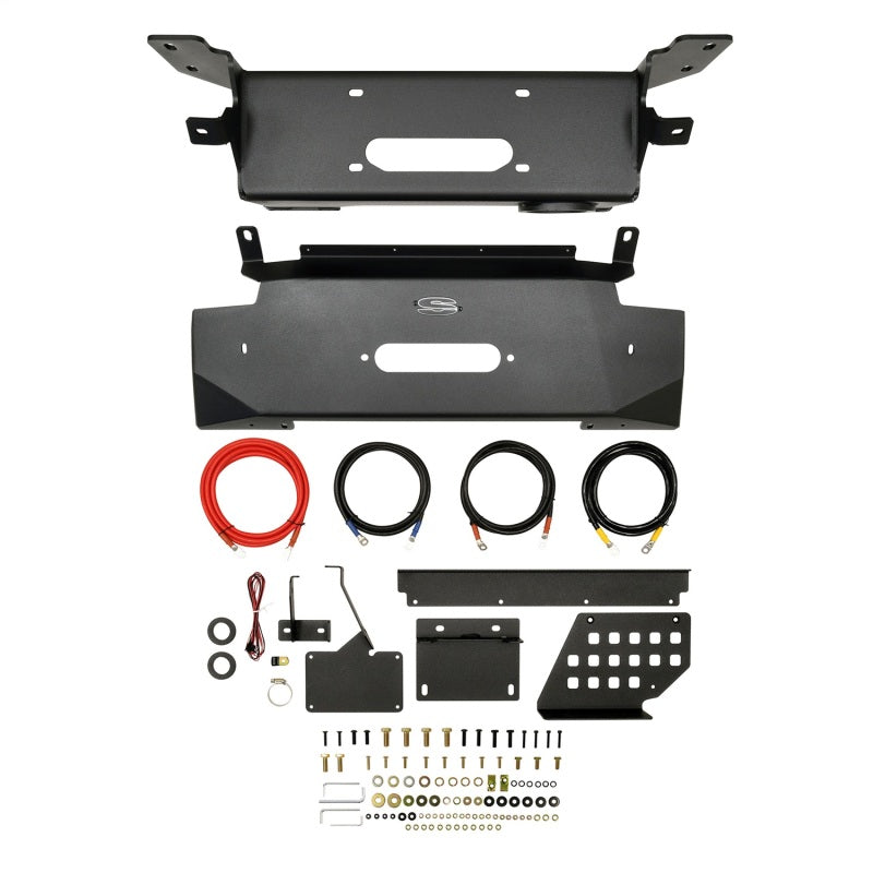 Complete kit of Superwinch Hidden Winch Mount components for Ford Bronco including all necessary hardware and parts.