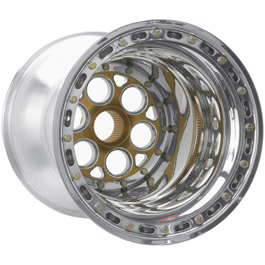 Weld Magnum Sprint 15x17/42-Spline/6 BS-Gold Cntr-Pol. Shell-Pol. OBL Knurled-Polished Cover Wheel