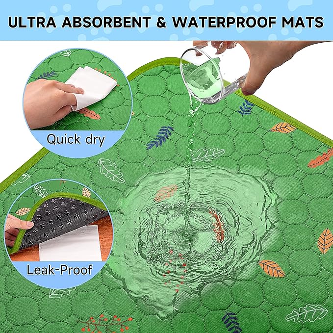 Sunheir Washable Pee Pads for Dogs Extra Large 48" x 60" 2-Pack, Reusable Puppy Pads Pet Training Pads for Dog Playpen Indoor, Waterproof Dog Pee Pads for Puppy Playpen, Whelping Pad - Green