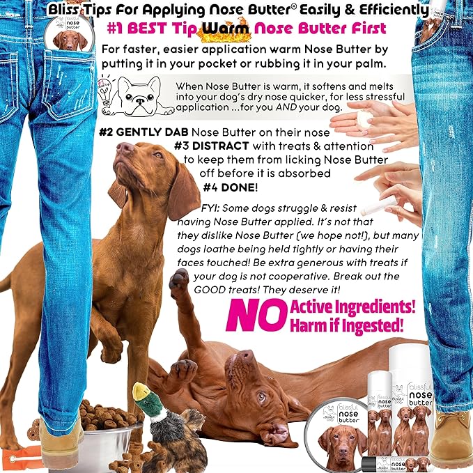 The Blissful Dog Vizsla Nose Butter for Dry, Cracked Skin, Lick-Safe Dog Nose Balm with Moisturizing Shea Butter, Almond, Olive, and Essential Oils, Pet Supplies, Uncented, 4 oz.