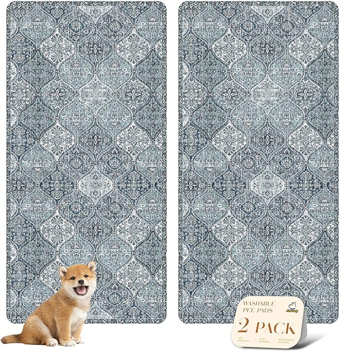nunubaby Washable Pee Pads for Dogs, Stylish, Non-Slip and Leak-Proof Pee Pads. Reusable Potty Pads for Dogs for Crates and Floors.(Blue/Multi, 36" x72" )