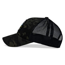 Load image into Gallery viewer, Side angle of the camo After Hours Hoe'n Farmer Patch Snapback Hat by Combat Iron Apparel, highlighting its mesh back for breathability.
