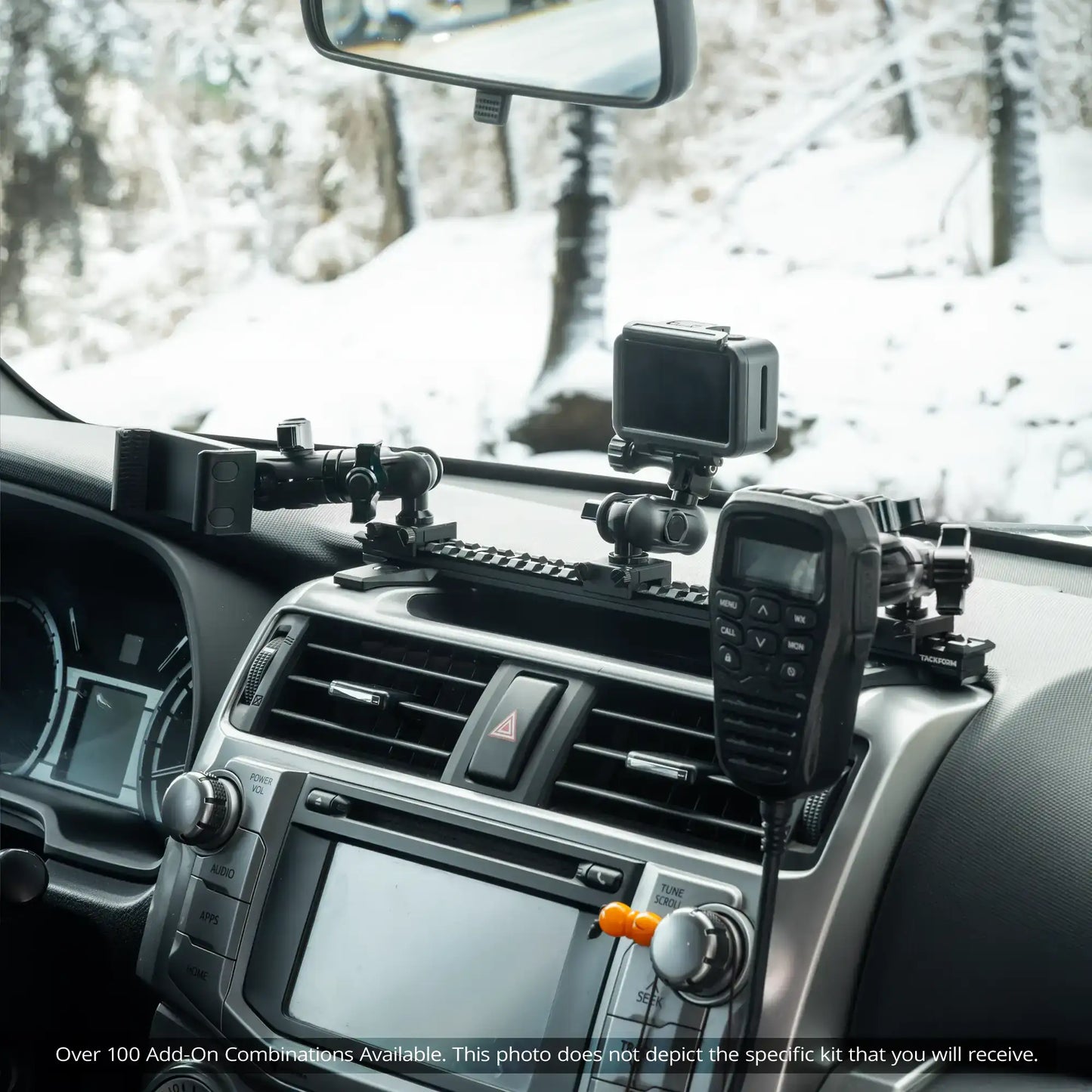 2010-2024 Toyota 4Runner Tackform Assault Track Picatinny Dash Bracket With 20LITE Phone, GoPro/Action Camera, & CB Mic Holder