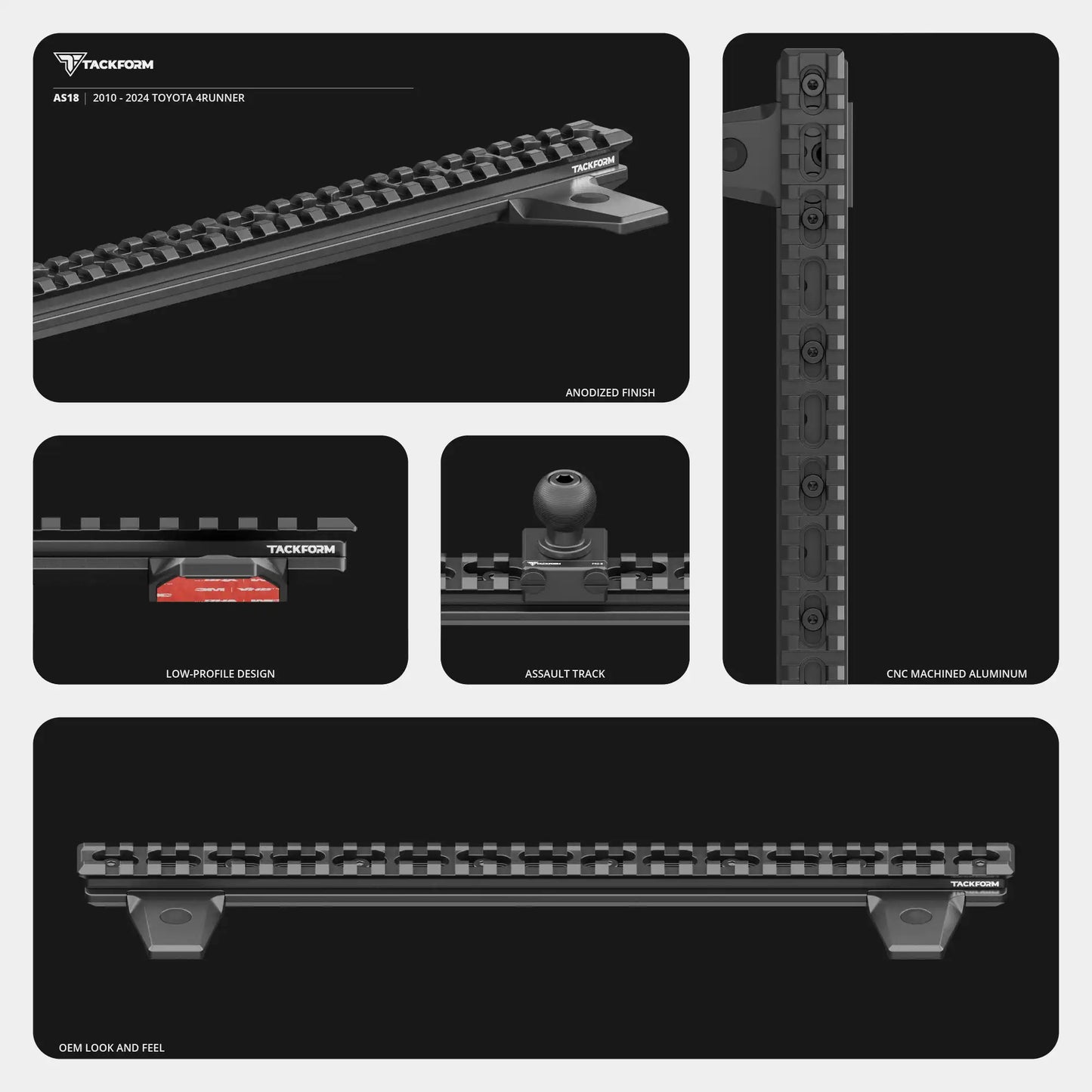 2010-2024 Toyota 4Runner Tackform Assault Track Picatinny Dash Bracket With 20LITE Phone & CB Mic Holder