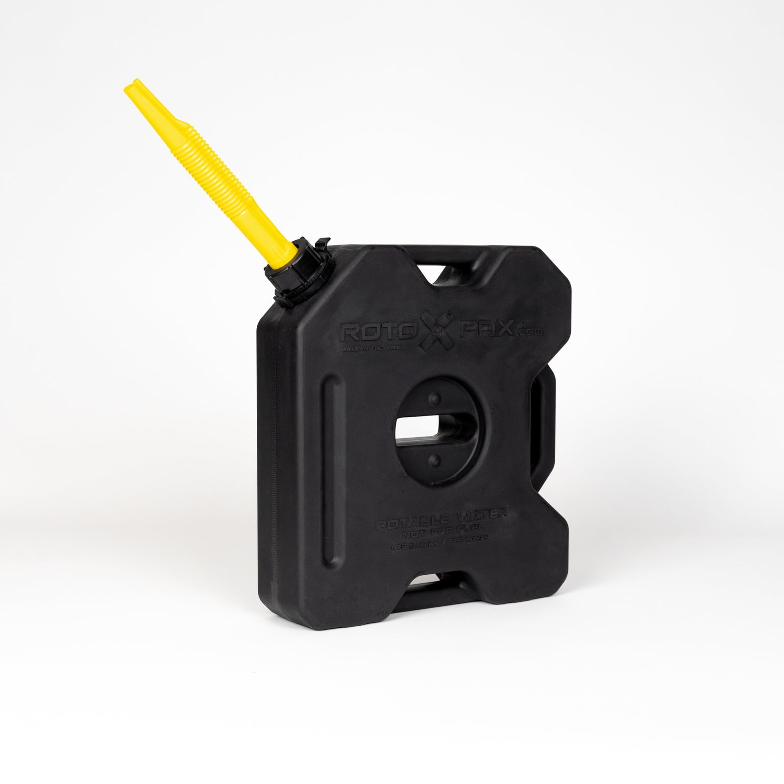 Close-up of RotopaX 1.75 Gallon Water Black with integrated spout, perfect for outdoor adventures.