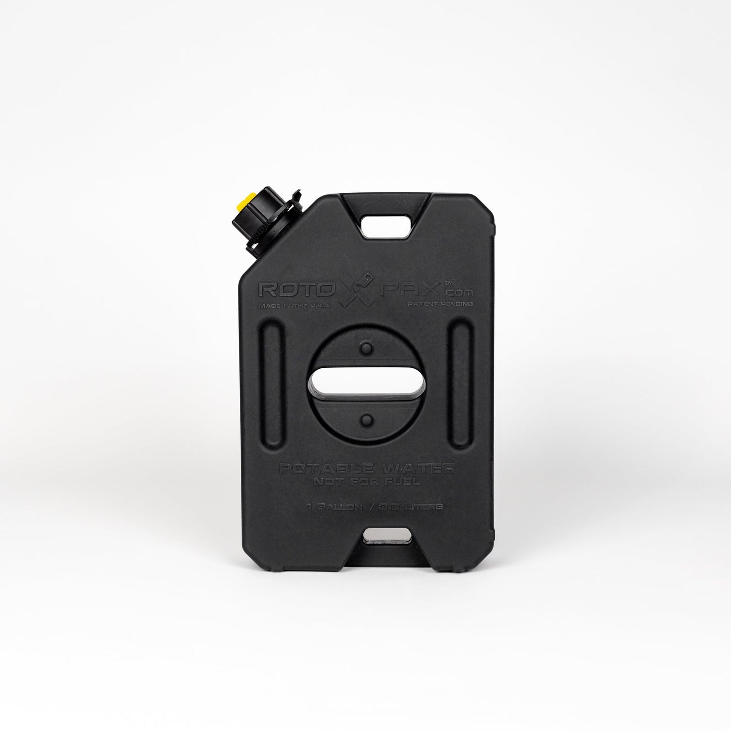 1 Gallon Water Black container by RotopaX, showcasing its durable design and spacious capacity for outdoor activities.