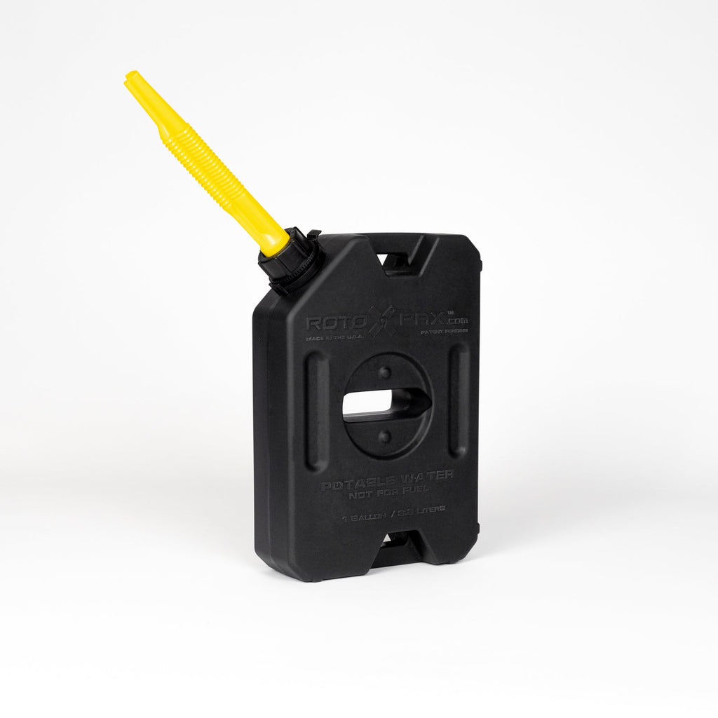 RotopaX 1 Gallon Water Black container mounted for convenient access during outdoor adventures.