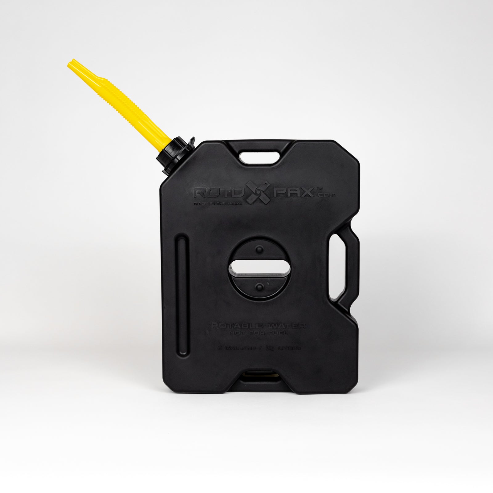2 Gallon Water GEN2 Black container by RotopaX, highlighting its sturdy construction and practical design.