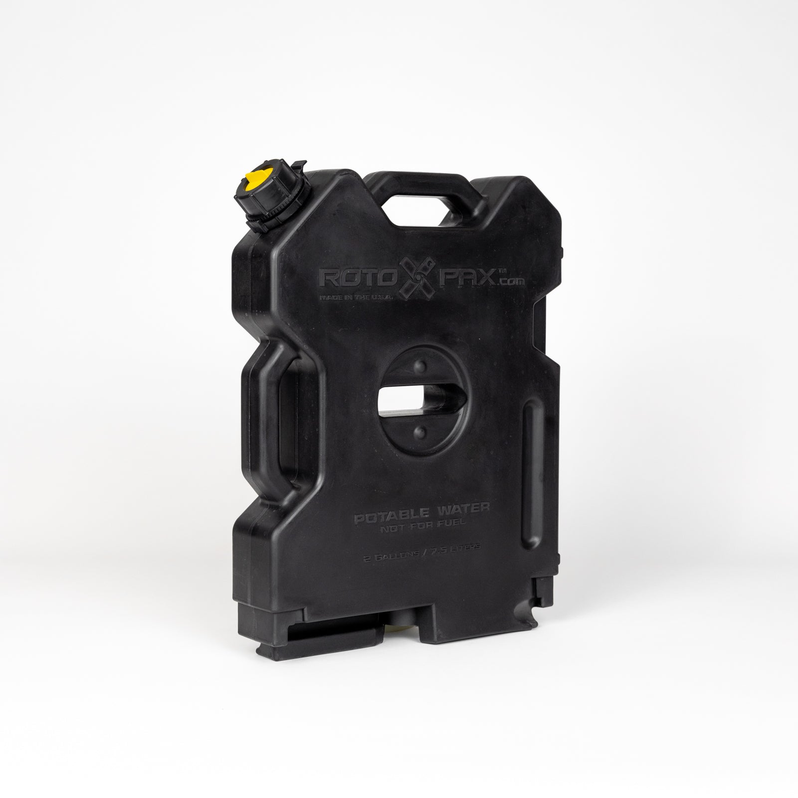 Side view of the 2 Gallon Water container by RotopaX, featuring a sturdy construction and a convenient handle for easy carrying.