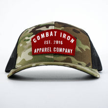 Load image into Gallery viewer, Arched Red Patch Mid-Profile Mesh Snapback Hat